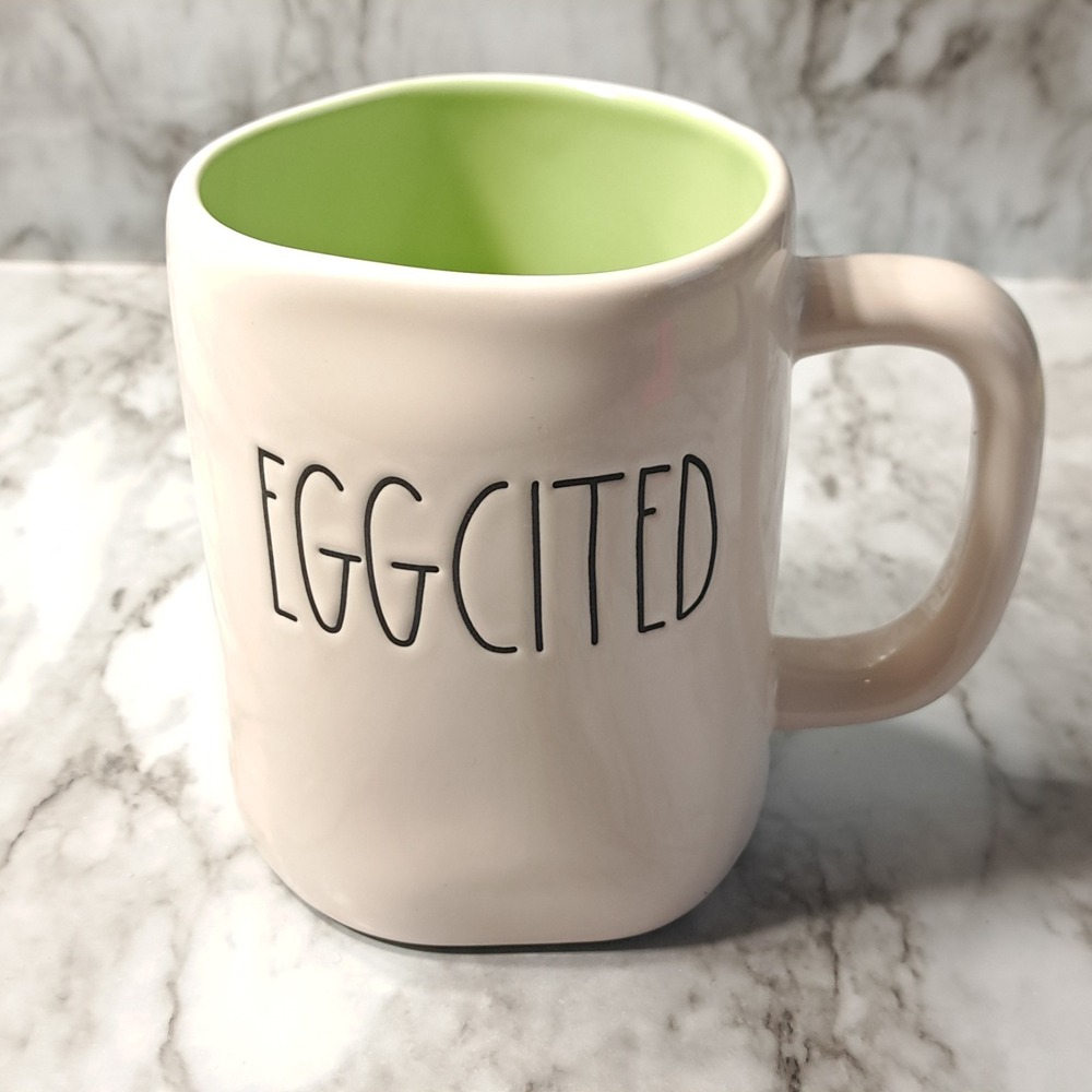 Rae Dunn By Magenta Eggcited White Coffee/Tea Ceramic Mug 12 oz Made In China